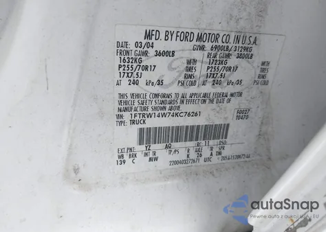 2004 Ford F-150 Xlt z USA, uszkodzony, nr VIN 1FTRW14W74KC76261